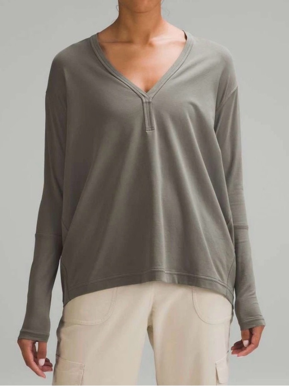 Lululemon Back In Action V Neck Sage Green Oversized Top Size XL